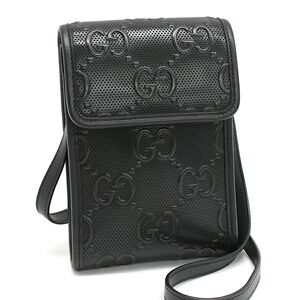 Gucci Crossbody Shoulder Bag Pouch GG Leather Black